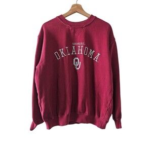 Lee Sport Vintage Embroidered OU Oklahoma Sooners Football Pullover Sweatshirt M